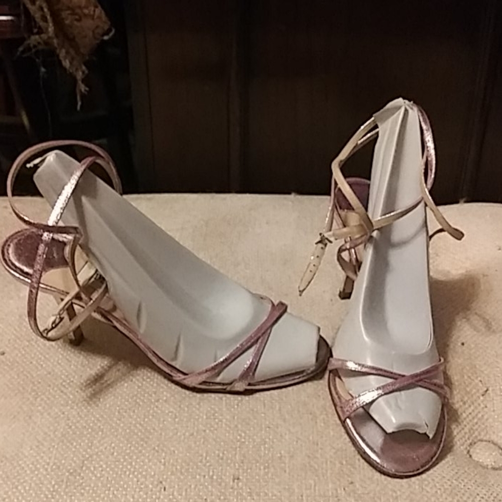 JIMMY CHOO PINK SHIMMER STRAPPY SANDAL